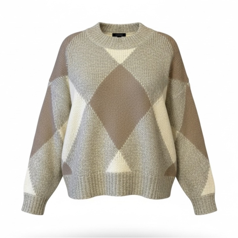 Ann Taylor Alpaca Wool Color Blocked Diamond Sweater large